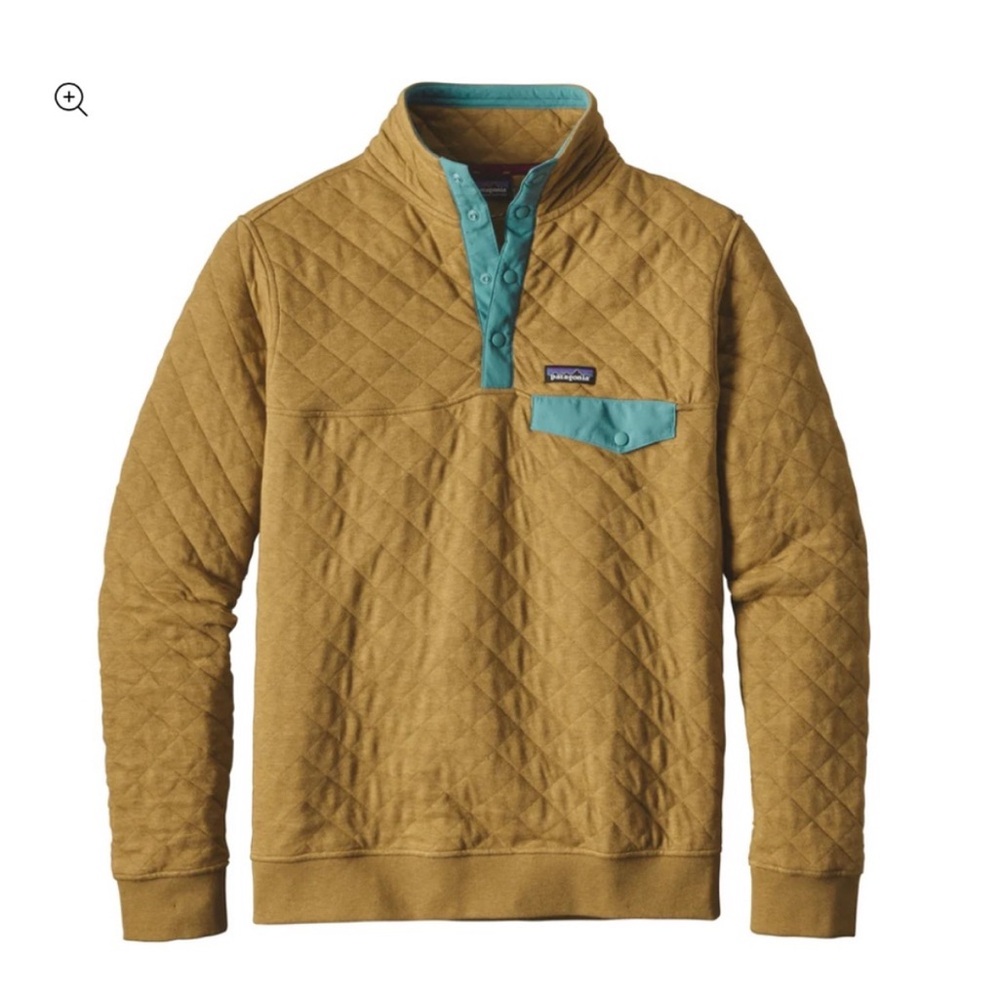 Patagonia Quilted Snap T Pullover Organic Cotton Tapenaude Yellow Golden Teal